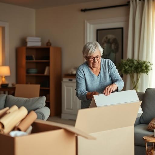 Couple sorting furniture or preparing for downsizing
