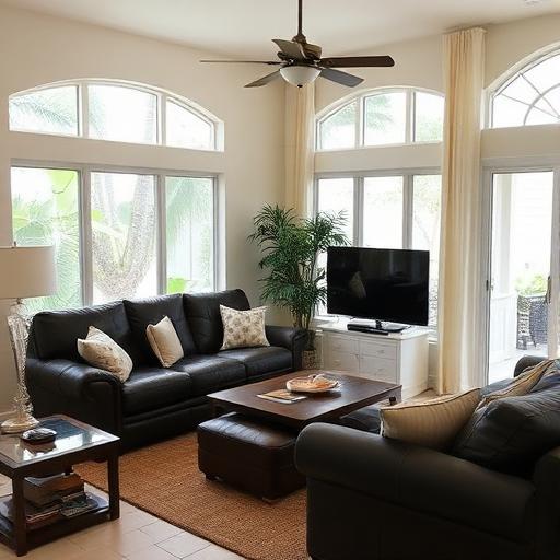 Florida living room with furniture that feels too large for the space