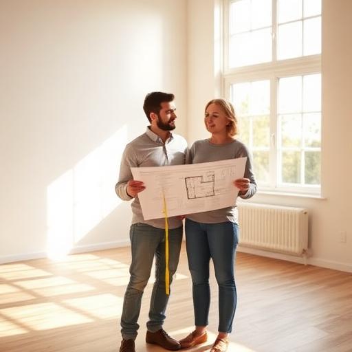 Homeowners reviewing measurements or floor plans