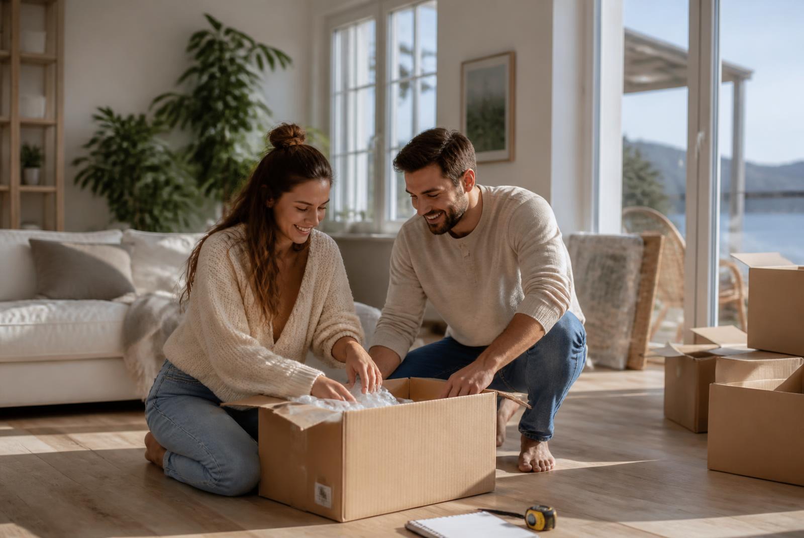 Homeowners settling into their new home after moving in